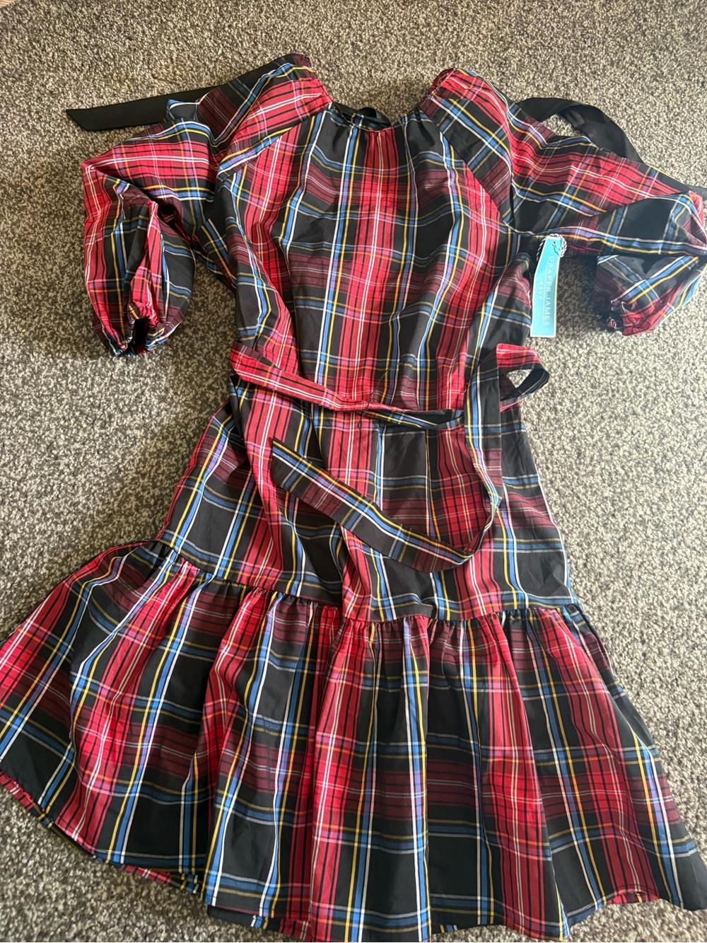 Draper James RSVP Long Sleeve Tiered Bow Back Dress Holiday Plaid Ruffle Belted - Picture 7 of 11